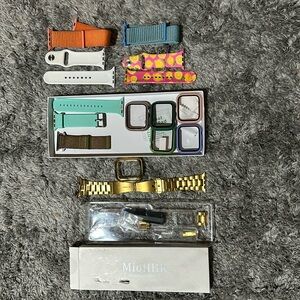 Apple Watch 44min assorted bands and bumpers.